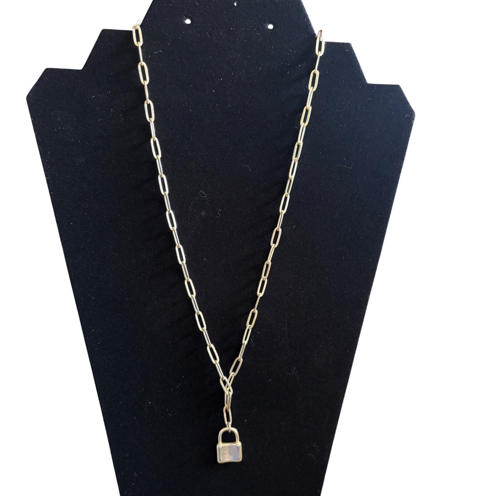 Bourbon and Bowties Gold Tone Paperclip Chain Halston Necklace Padlock Pendant